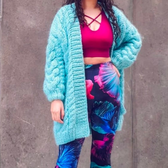 I LOVE MR MITTENS purple gorgeous thick soft wool cable knit cardigan - Picture 8 of 10